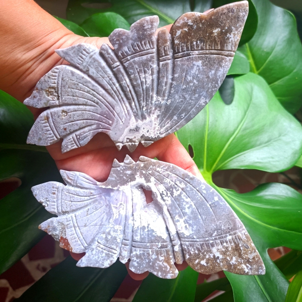 Purple Ocean Jasper Crystal butterfly with cave druzy put down chalcedony